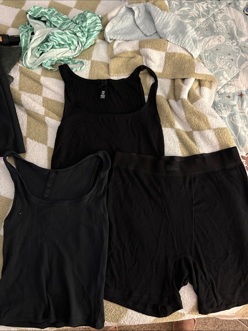 SKIMS Black Tank Tops and Boxer Briefs Set